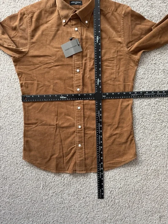 Spier & Mackay Brown Corduroy Shirt Mens Small 15.5 Slim Fit Button Down NWT - Picture 8 of 9